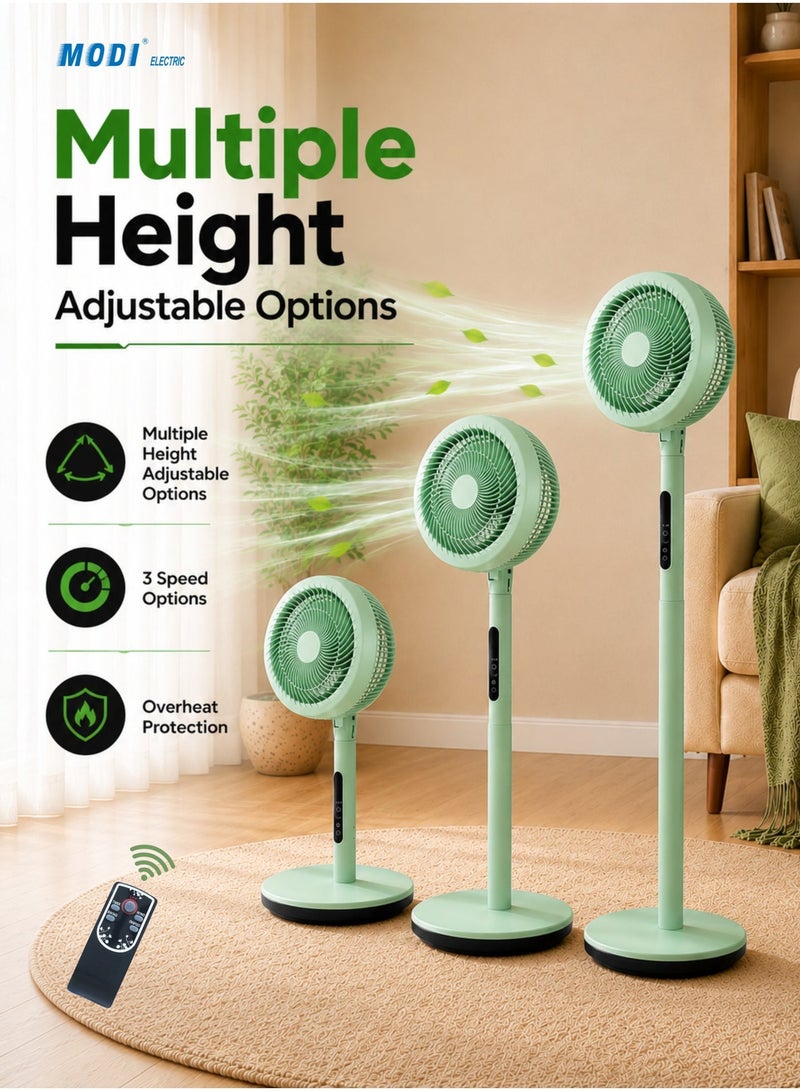 MODI 10" Premium Corded  Pedestal Fan, With 3 Detachable Stand Poles & Remote, 3-Speed, Ultra-Quiet & Powerful Cooling, Adjustable Height, Oscillating Floor Fan for Home, Office & Commercial Use (With Remote) - Image 2