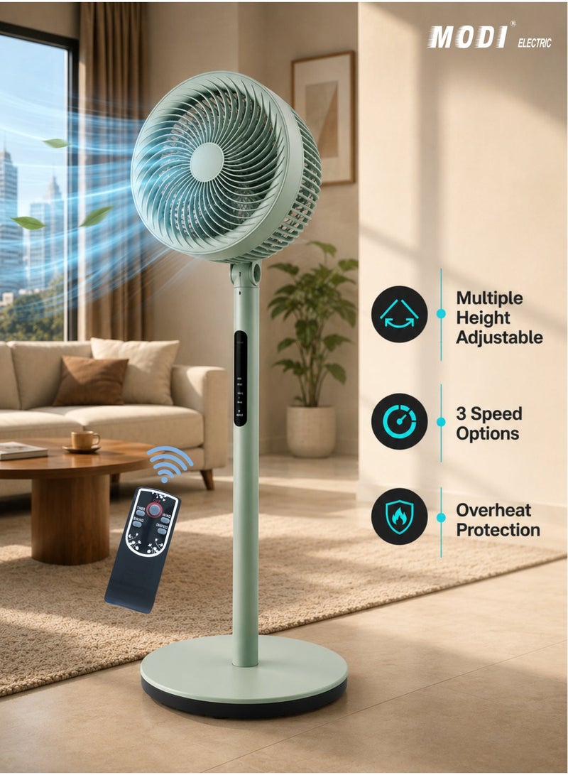 MODI 10" Premium Corded  Pedestal Fan, With 3 Detachable Stand Poles & Remote, 3-Speed, Ultra-Quiet & Powerful Cooling, Adjustable Height, Oscillating Floor Fan for Home, Office & Commercial Use (With Remote) - Image 1