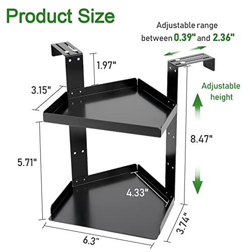 Olpchee Office Cubicle Shelf Storage Organizer Accessories Height Adjustable Cubicle Corner Shelf with Hooks (Black, Double Layer) - Image 4