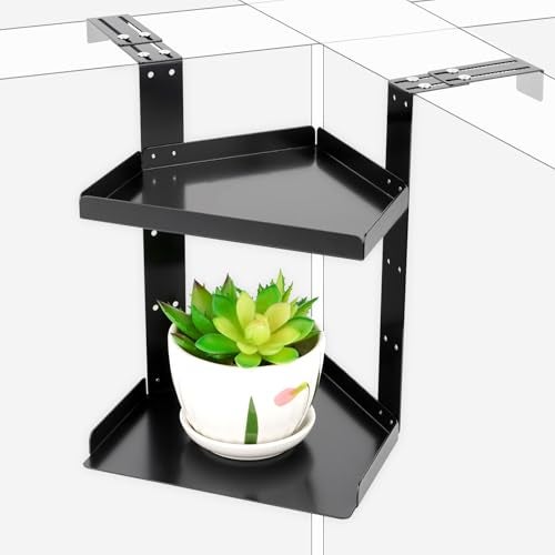 Olpchee Office Cubicle Shelf Storage Organizer Accessories Height Adjustable Cubicle Corner Shelf with Hooks (Black, Double Layer) - Image 1