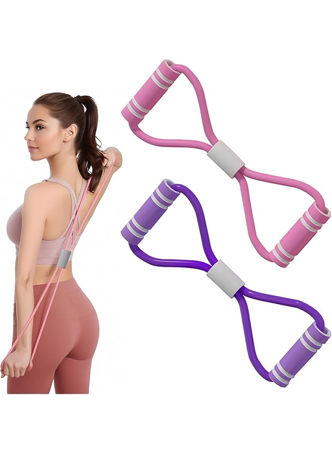 Saludea Resistance Band with Handles, Figure 8, 2 Pieces, Chest Expander, Yoga Gym Pulling Rope, for Arm, Shoulder, Full-Body, Strength Training, Home, Gym (Purple, Pink)