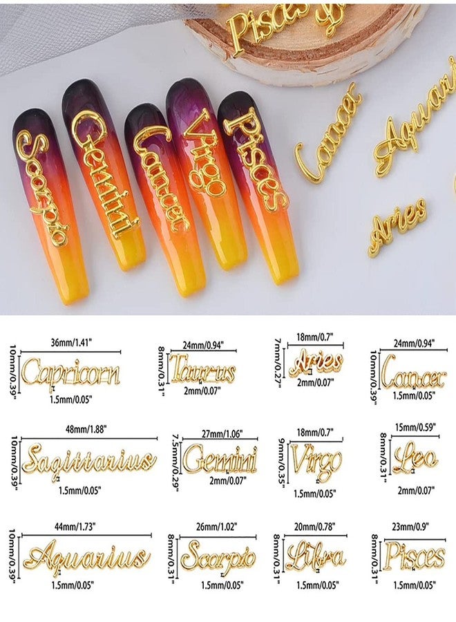 DANNEASY 36pcs Zodiac Nail Charms Dangle Nail Letter Charms Nail Rhinestones Alloy Nail Jewels 3D Nail Art Charms Virgo Leo Aries Taurus Gemini Capricorn Nail Decoration Jewelry for Acrylic Nails - Image 2