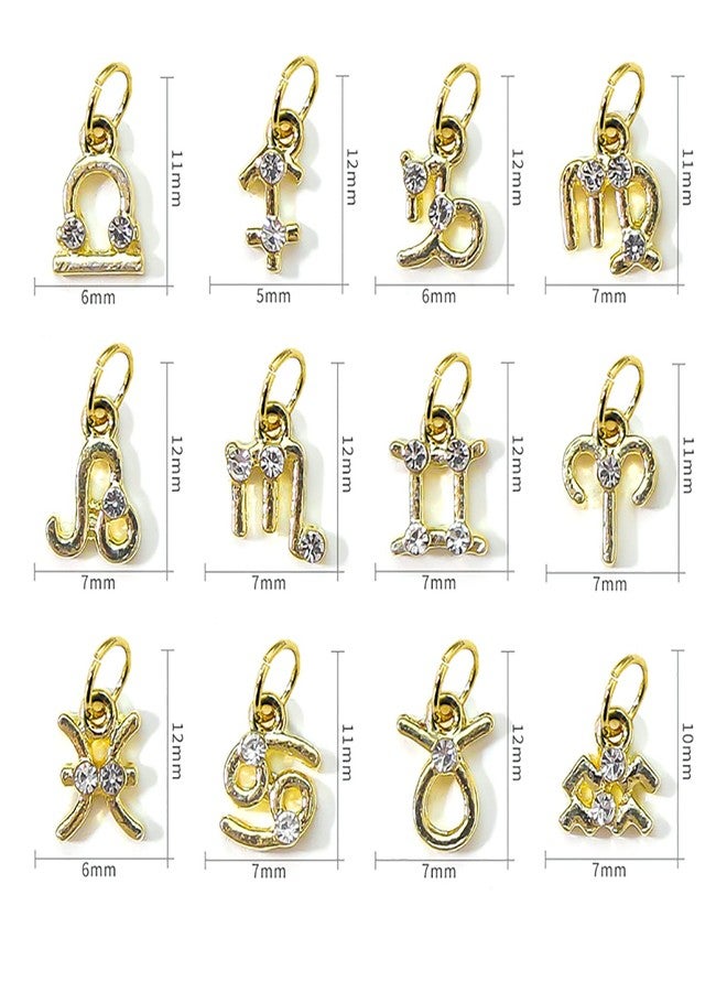 DANNEASY 36pcs Zodiac Nail Charms Dangle Nail Letter Charms Nail Rhinestones Alloy Nail Jewels 3D Nail Art Charms Virgo Leo Aries Taurus Gemini Capricorn Nail Decoration Jewelry for Acrylic Nails - Image 3