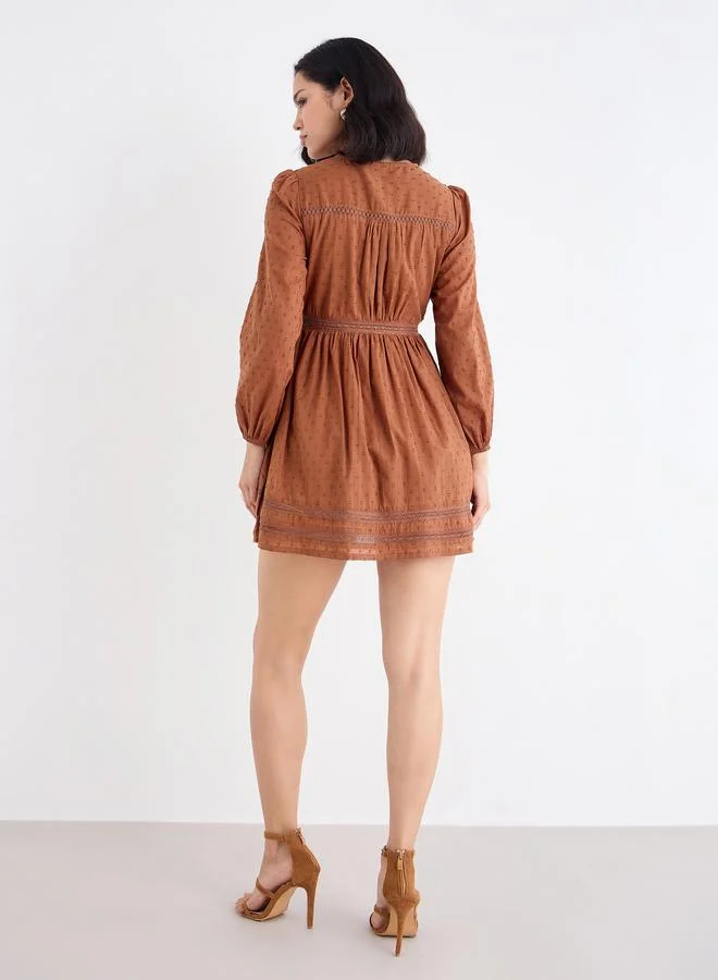 Styli Styli Schiffli Detail Dobby Mini Dress