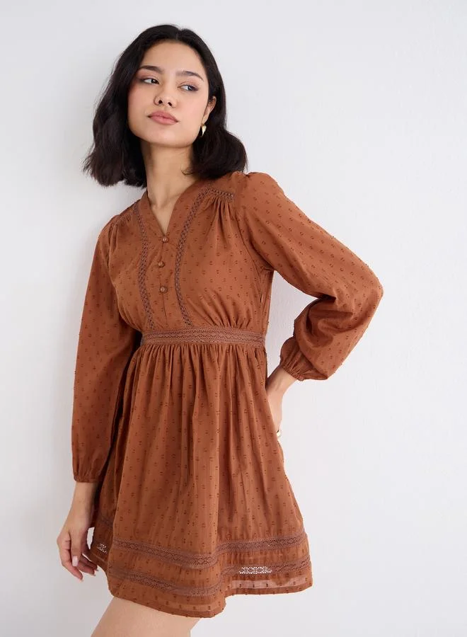 Styli Styli Schiffli Detail Dobby Mini Dress