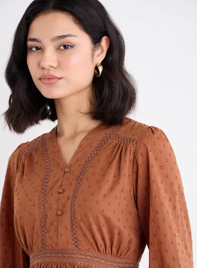 Styli Styli Schiffli Detail Dobby Mini Dress