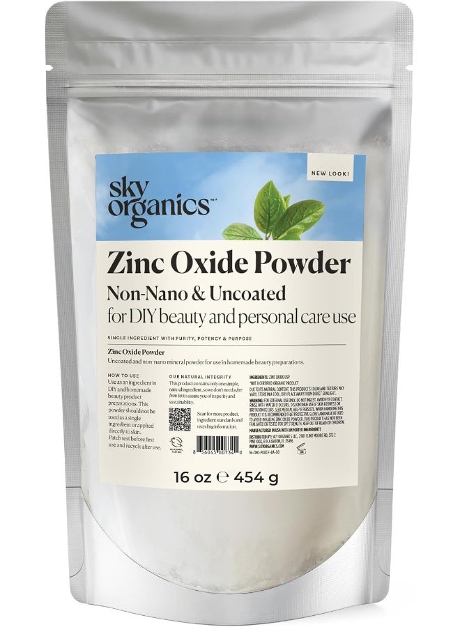 Sky Organics Zinc Oxide Powder for Body, 100% Pure Non-Nano & Uncoated for DIY, 16 Oz. - Image 1
