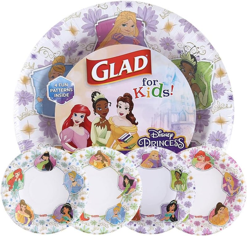 Glad for Kids Disney Princess Disposable Paper Bowls, Floral Frames - Heavy Duty, Soak Proof, Microwavable, Kid-Friendly Snack Bowls for Everyday Use, 12 Ounce, 40 Count - Image 1