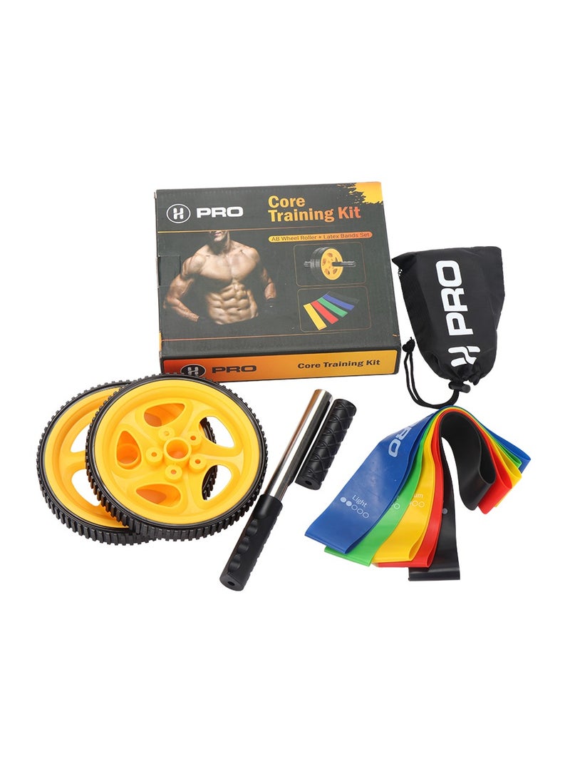 أتش برو مجموعة عجلة البطن مع شريط لاتكس من إتش إم سبورتس| مثالية لتدريب القوة الأساسية والثبات - Image 1