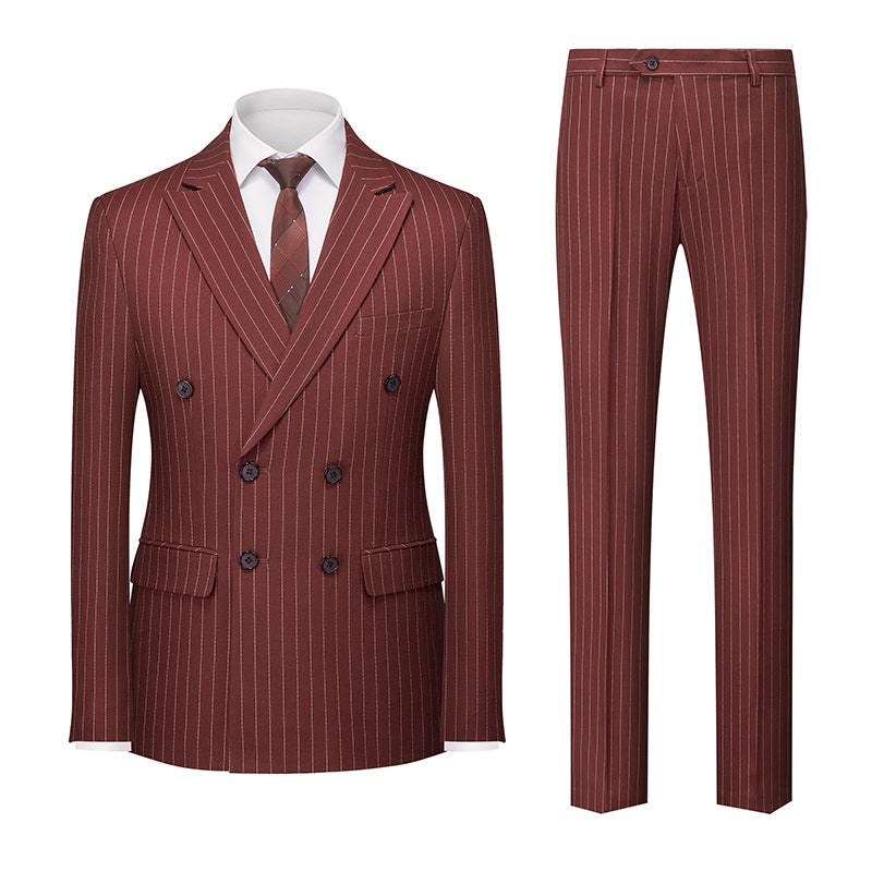 2025 Double-Breasted Striped New Men''s Foreign Trade Suit Two-Piece Set Men''s Double-Slit Suit Set - Image 2