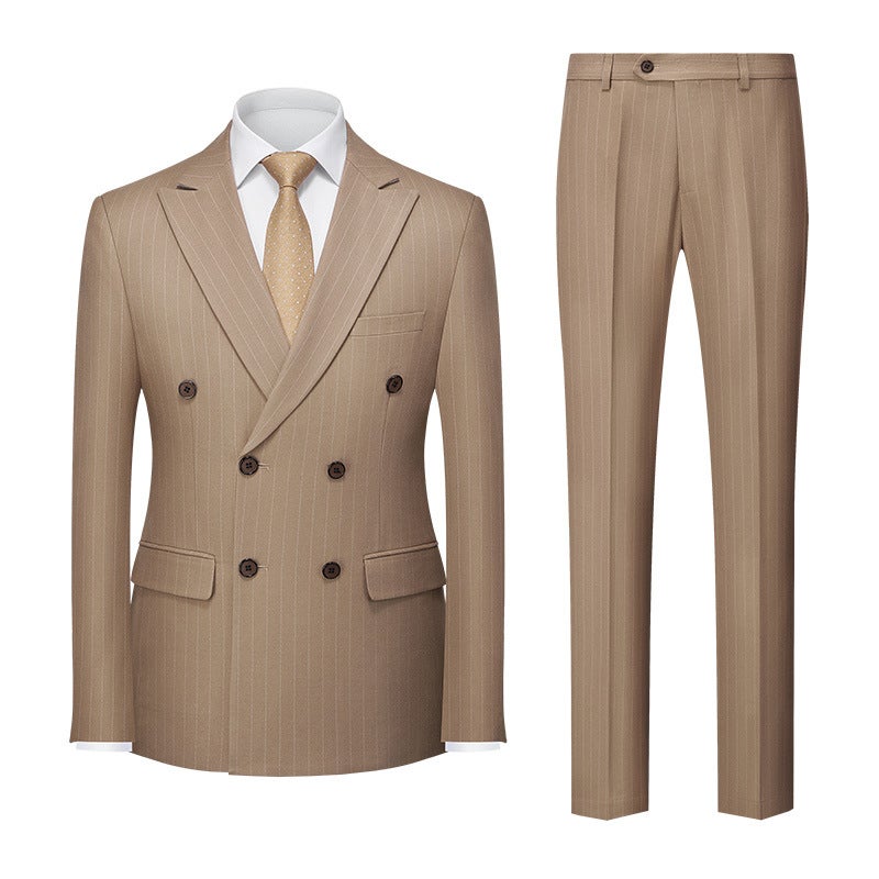 2025 Double-Breasted Striped New Men''s Foreign Trade Suit Two-Piece Set Men''s Double-Slit Suit Set - Image 1