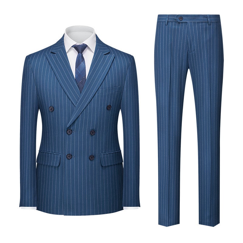 2025 Double-Breasted Striped New Men''s Foreign Trade Suit Two-Piece Set Men''s Double-Slit Suit Set - Image 4