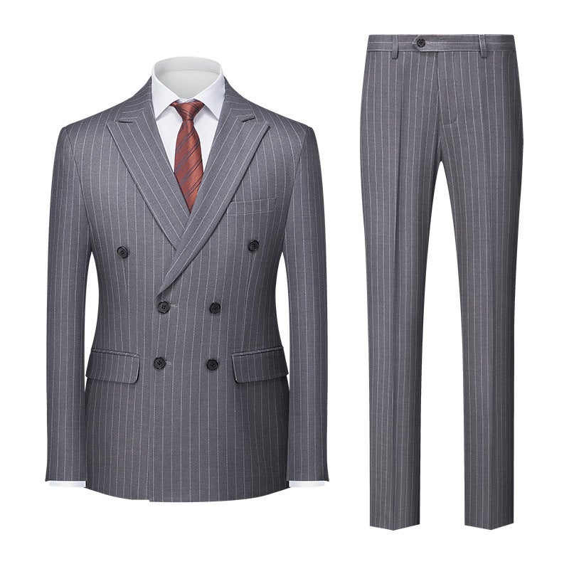 2025 Double-Breasted Striped New Men''s Foreign Trade Suit Two-Piece Set Men''s Double-Slit Suit Set - Image 5