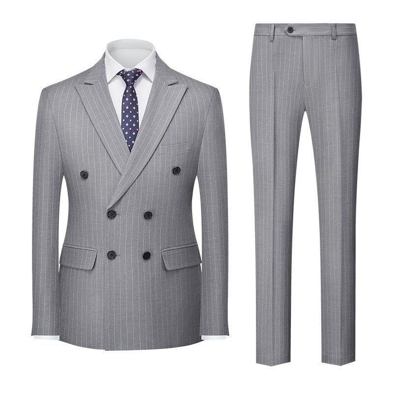 2025 Double-Breasted Striped New Men''s Foreign Trade Suit Two-Piece Set Men''s Double-Slit Suit Set - Image 3