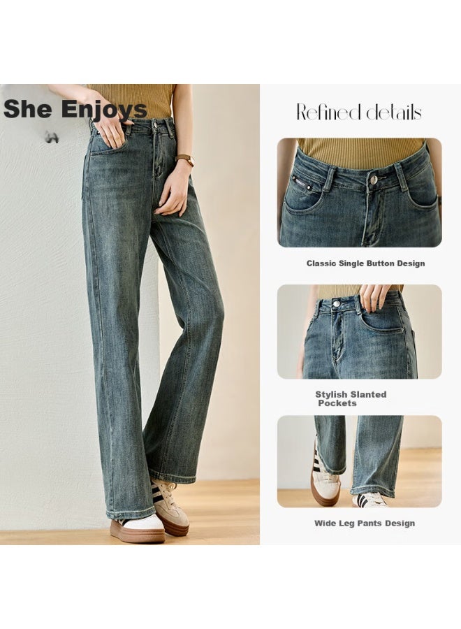 She enjoys Taxiang Women's Slim-fit Wide-leg Jeans, High-end Slimming Vintage Versatile Straight-leg Pants T52n091 - Image 1