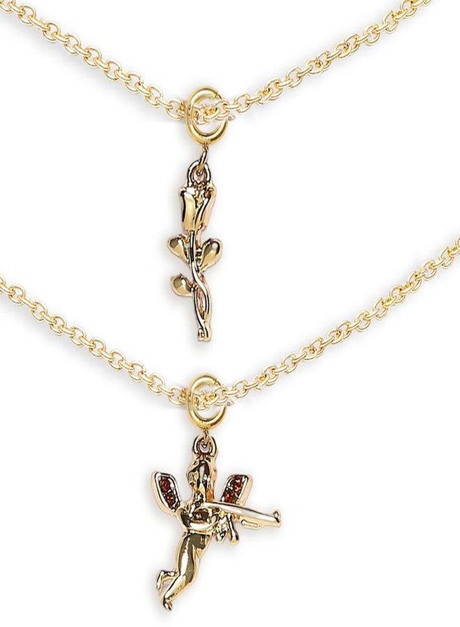 OOMPHelicious Jewellery Combo of 2 Gold Fashion Anklets Delicate Rose & Love Angel Charms For Women & Girls Stylish Latest (AYJ15-AYJ16_CC1) - Image 1