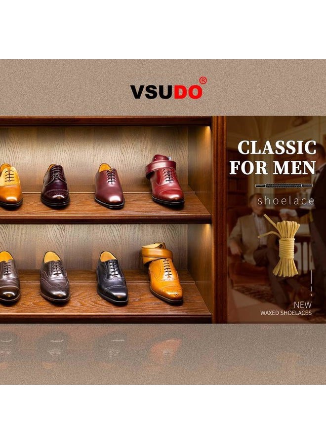 VSUDO 2 Pairs Waxed Round Dress Shoe Laces for Mens Dress Shoes, 1/8" Thin Business Oxford Shoelace/Shoe Strings, 01 Black, 23.6" (60cm) - Image 4
