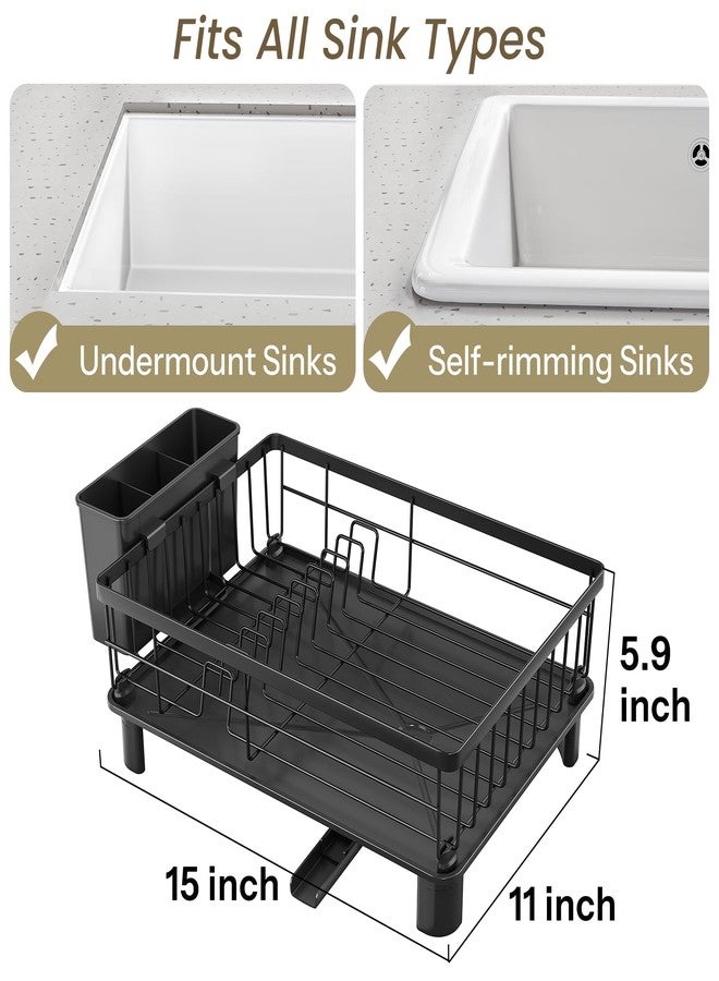 SNTD Dish Drying Rack - Space-Saving Dish Rack for Kitchen Counter, Stainless Steel Dish Drainer with Utensil Holder and Drainboard (Black) - Image 3