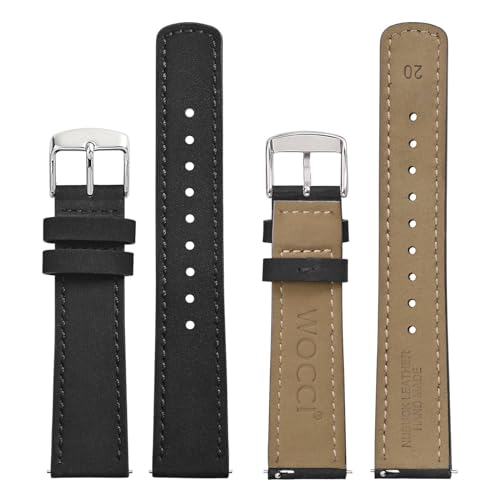 WOCCI 19mm Retro Leather Watch Band for Men and Women Quick Release Replacement Strap with Silver Buckle Black - Image 3
