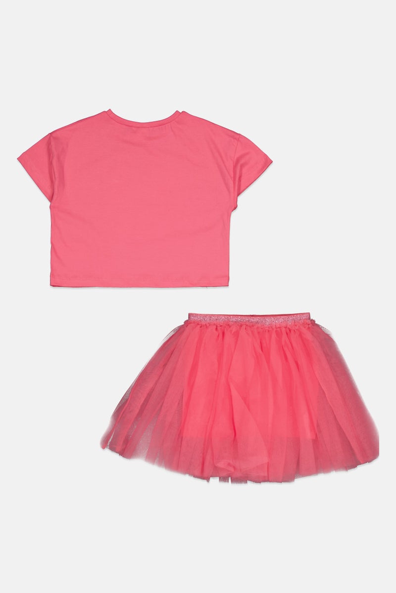 MISS Kids Girl 2 Pieces Sequin T-Shirt and Skirt Set, Pink  - Image 2