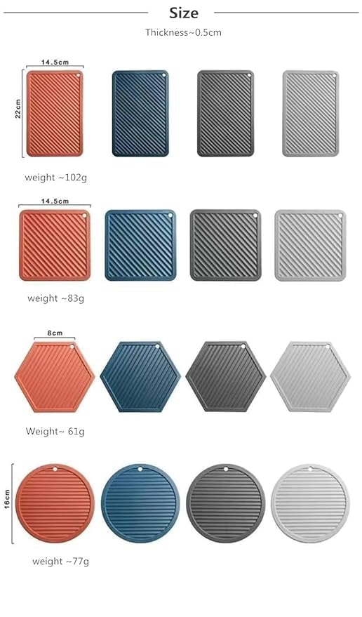 RoarCraft Silicone Table Mats Trivets for Hot Pots Holder, Pads, Pans, Dishes, Spoon Rest, Coasters for Kitchen Cooking & Dining - Waterproof Trivet mat (Deep Grey, 4pcs) - Image 2