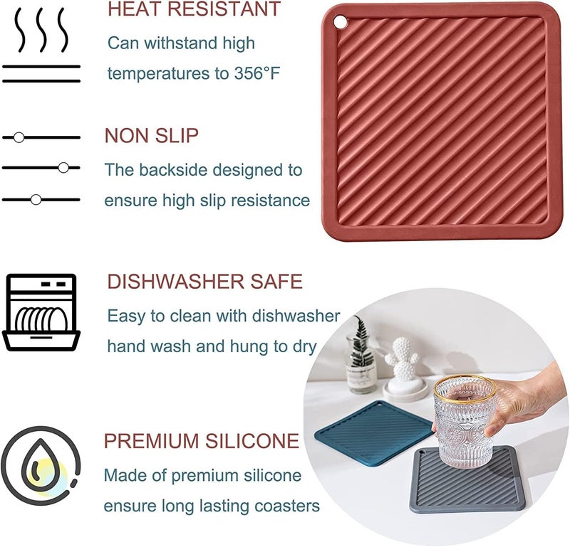 RoarCraft Silicone Table Mats Trivets for Hot Pots Holder, Pads, Pans, Dishes, Spoon Rest, Coasters for Kitchen Cooking & Dining - Waterproof Trivet mat (Deep Grey, 4pcs) - Image 3