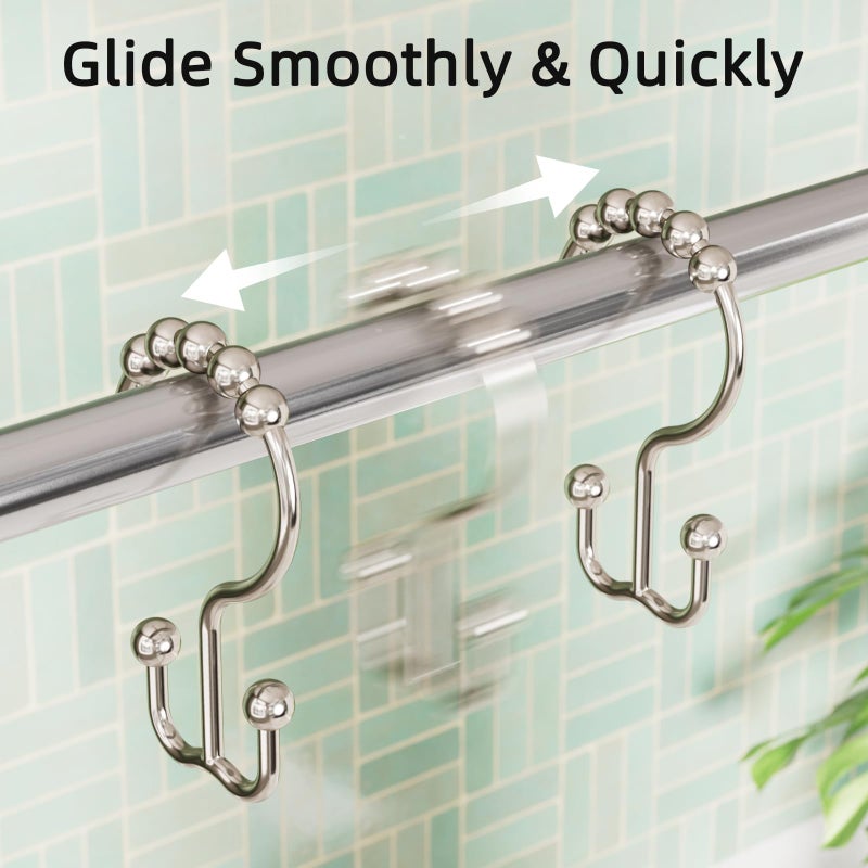Amazer Shower Curtain Hooks, Rust-Resistant Metal Double Shower Curtain Rings for Curtain Rolling Shower Hooks, 12PCS Shower Rings for Bathroom Shower Curtain Rod, Nickel - Image 5