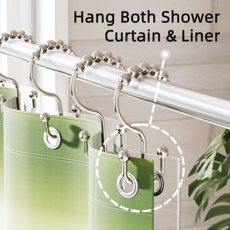 Amazer Shower Curtain Hooks, Rust-Resistant Metal Double Shower Curtain Rings for Curtain Rolling Shower Hooks, 12PCS Shower Rings for Bathroom Shower Curtain Rod, Nickel - Image 4