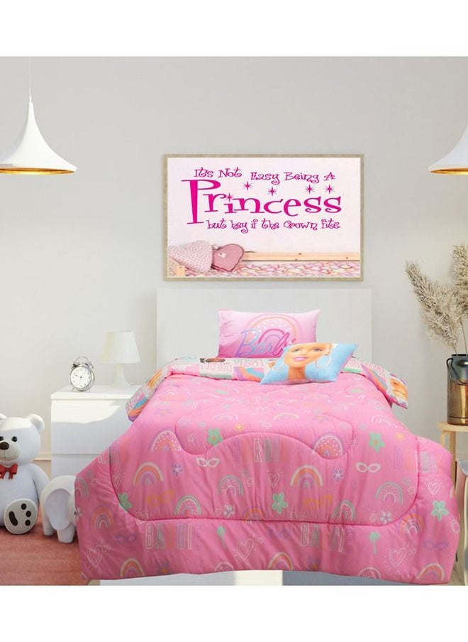 Kidz Klub Kidz Klub Barbie Doll Pink Comforter Twin 3pcs Set - Fabric 160TC Cotton Digital Print Panel - Size: 1pc comforter 160 x 230 cm + 1pc pillow case 50 x 75 cm + 1pc cushion cover 40 x 40 cm  - Image 1