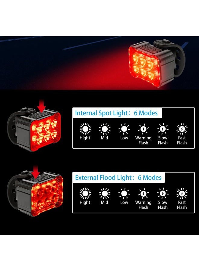Ofiswadi 2 Packs USB Rechargeable Bike Light Set, Bicycle Safety Lights Front and Rear with 6+12 Modes, IPX4 Waterproof Headlight and Taillight for Night Riding/Cycling - Image 4