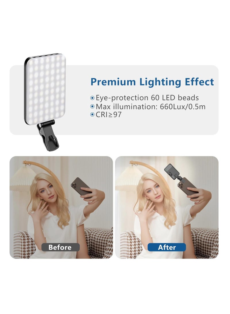 60 LED Portable Selfie Light Video Conference Lighting with Clip  Camera Tripod Adapter Rechargeable 2200mAh CRI 97+, 3 Light Modes for Phone iPhone Webcam Laptop Photo Makeup - Image 4