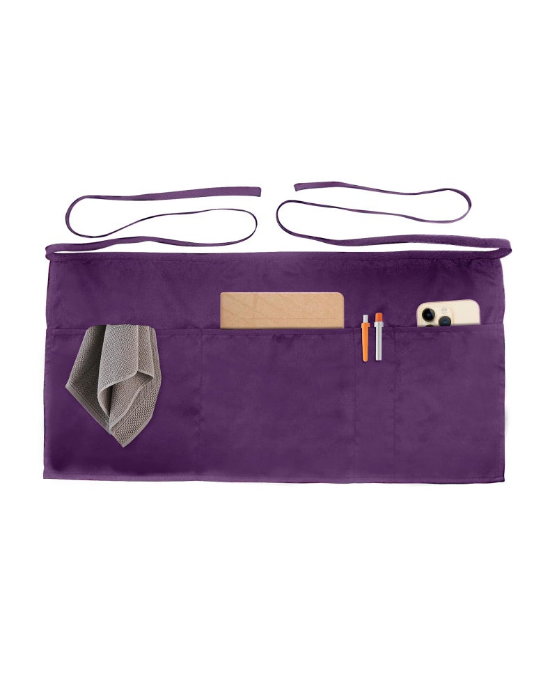 Xeoxarel Server Aprons with 4 Pockets, Unisex Waitress Waiter Waist Apron for Women and Man Half Purple 11.5'' - Image 1