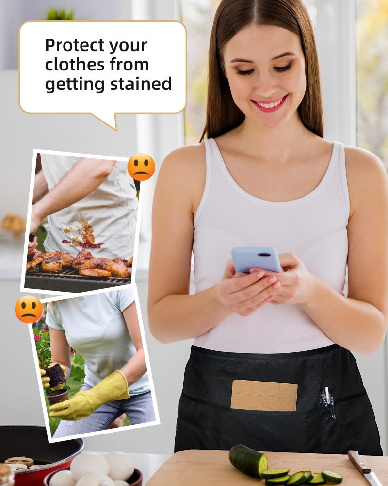 Xeoxarel Server Aprons with 4 Pockets, Unisex Waitress Waiter Waist Apron for Women and Man Half Purple 11.5'' - Image 2