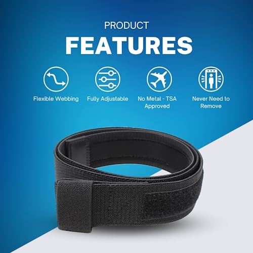 BC Belts Flexible Black Nylon Belt with Adjustable Hook and Loop Closure – No Buckle No Metal and TSA Approved (Black-L) - Image 2