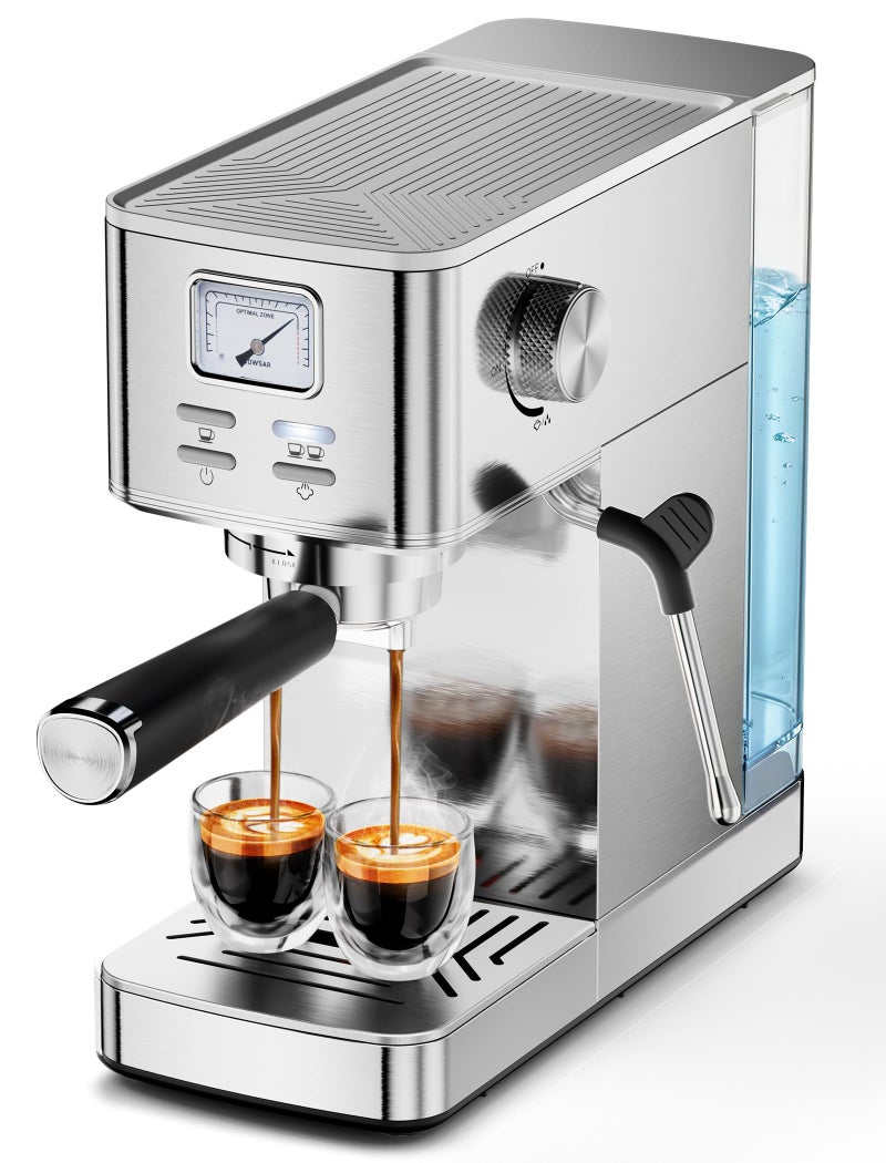 COWSAR Espresso Machine 20 Bar, Compact Commercial Espresso Maker with Milk Frother, Visual Pressure Gauge, Coffee Machine with 47oz Removable Water Tank and Capsule Funnel, for Cappuccino, Latte - Image 1