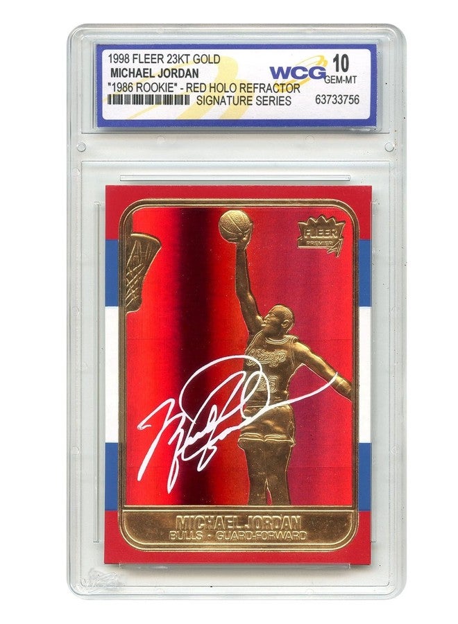 WCG 1998 Michael Jordan Fleer '86 Rookie Gold Card R/W/B RED PRIZM Holo Refractor Signature Series - Graded Gem Mint 10 - Image 1