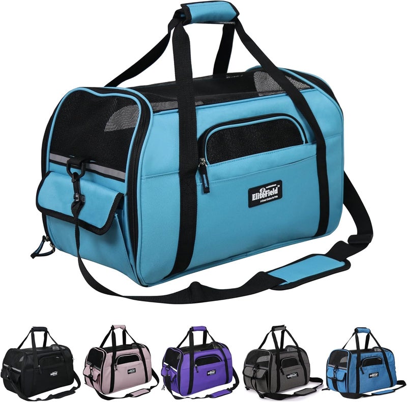EliteField Soft Sided Pet Carrier (3 Year Warranty, Airline Approved), Multiple Sizes and Colors Available (Medium: 17" L x 9" W x 12" H, Sky Blue) - Image 1