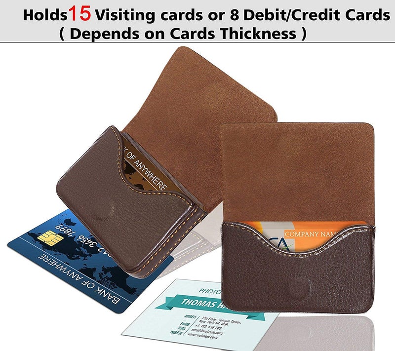 NISUN 2 Pack Pocket Sized Stitched PU Leather Credit Debit Business Card Holder Case Wallet for Men & Women (10 X 6 X 1.6 cm-Brown) - Image 5