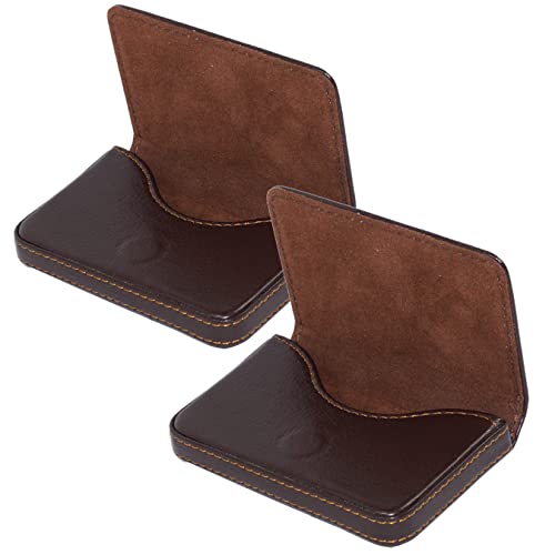 NISUN 2 Pack Pocket Sized Stitched PU Leather Credit Debit Business Card Holder Case Wallet for Men & Women (10 X 6 X 1.6 cm-Brown) - Image 1
