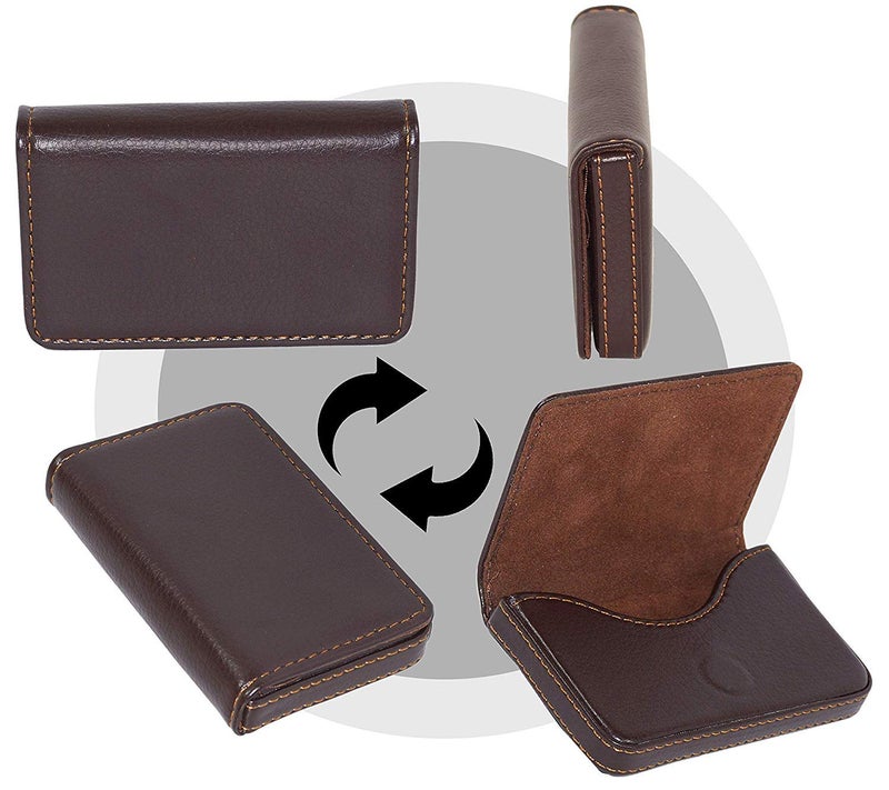 NISUN 2 Pack Pocket Sized Stitched PU Leather Credit Debit Business Card Holder Case Wallet for Men & Women (10 X 6 X 1.6 cm-Brown) - Image 4
