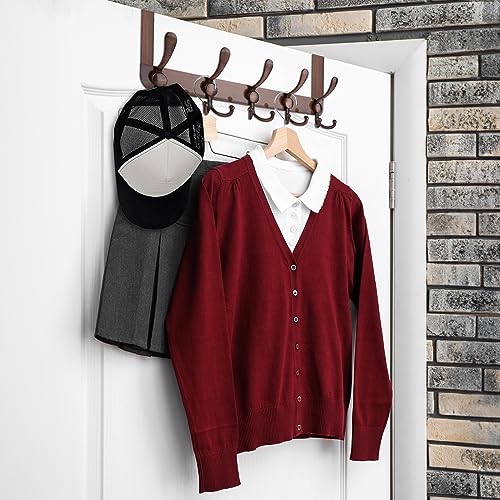 TICONN Over The Door Hooks, 5 Heavy Duty Tri Coat Rack All Metal Coat Hanger for Bathroom Bedroom Dorm (Antique Bronze, 1PK, Fit 1-3/8" Doors) - Image 4