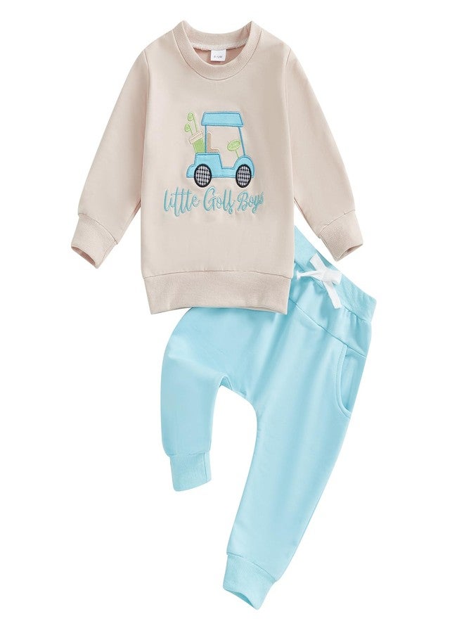 YINGISFITM Toddler Boy Girl Outfit Long Sleeve Golf Cart Sweatshirt + Jogger Pants Sets Baby Boys Girls Fall Winter Clothes (Blue-Golf Cart, 6-12 Months) - Image 1