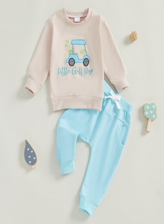YINGISFITM Toddler Boy Girl Outfit Long Sleeve Golf Cart Sweatshirt + Jogger Pants Sets Baby Boys Girls Fall Winter Clothes (Blue-Golf Cart, 6-12 Months) - Image 2