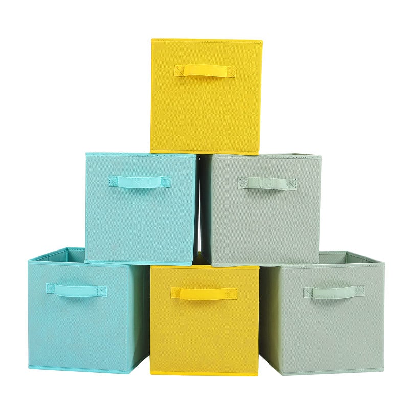 Stero Fabric Storage Bins 6 Pack Fun Colored Durable Storage Cubes with Handles Foldable Cube Baskets for Home Kids Room Closet and Toys Organization Cyan Green Yellow