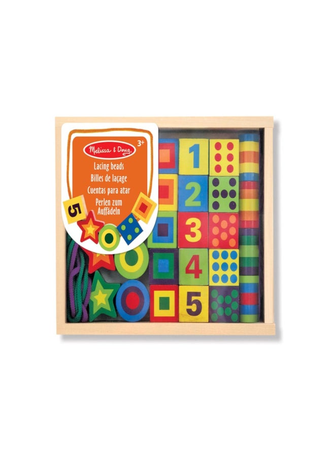 Melissa & Doug Educational Deluxe Wooden Lacing Beads Multicolour 19.18 x 3.68 x 24.51 cm SMD6073175 - Image 1