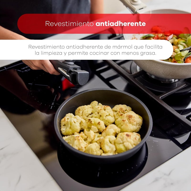 BERGNER CLICK&COOK - Jumbo Set 10 Pcs Cookware Set Black Easy Click - Frying Pans and Saucepans with Black Non-Stick Coating - Includes Lid and Utensils - Removable Handle - Suitable for All Cookers - Image 3