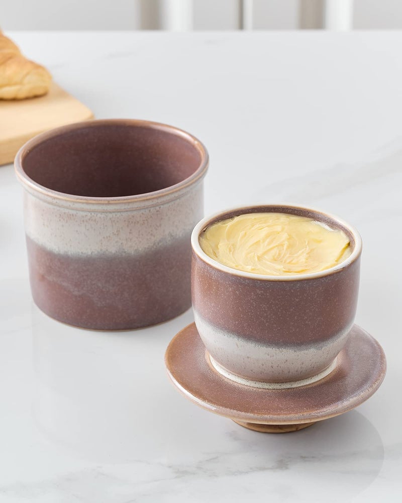 XELA Ceramic Butter Crock, The Original Reactive Two-Colour Glaze, Butter Dish With Water Line for Spreadable Fresh Butter - Ziying - Image 4