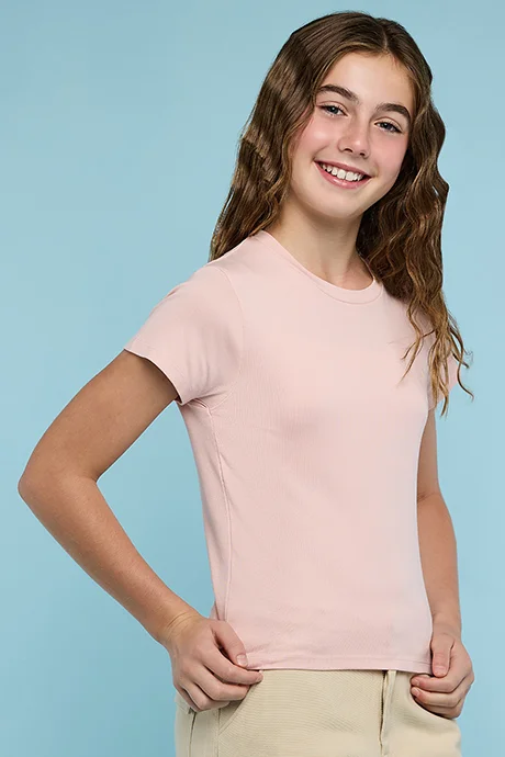 أر أند بي Solid T-Shirt with Crew Neck and Short Sleeves