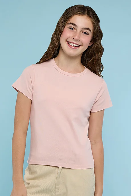 أر أند بي Solid T-Shirt with Crew Neck and Short Sleeves