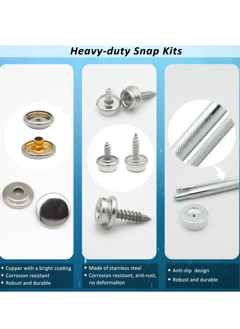 Excefore - Canvas Snap Kit, Heavy Duty Snap Fastener Kit, Stainless Steel Snap Button Kit, 20 Sets 10mm Snaps and 20 Sets 15mm Snaps, Suitable for Boat Cover, Tarps, Canvas, Leather - Image 1